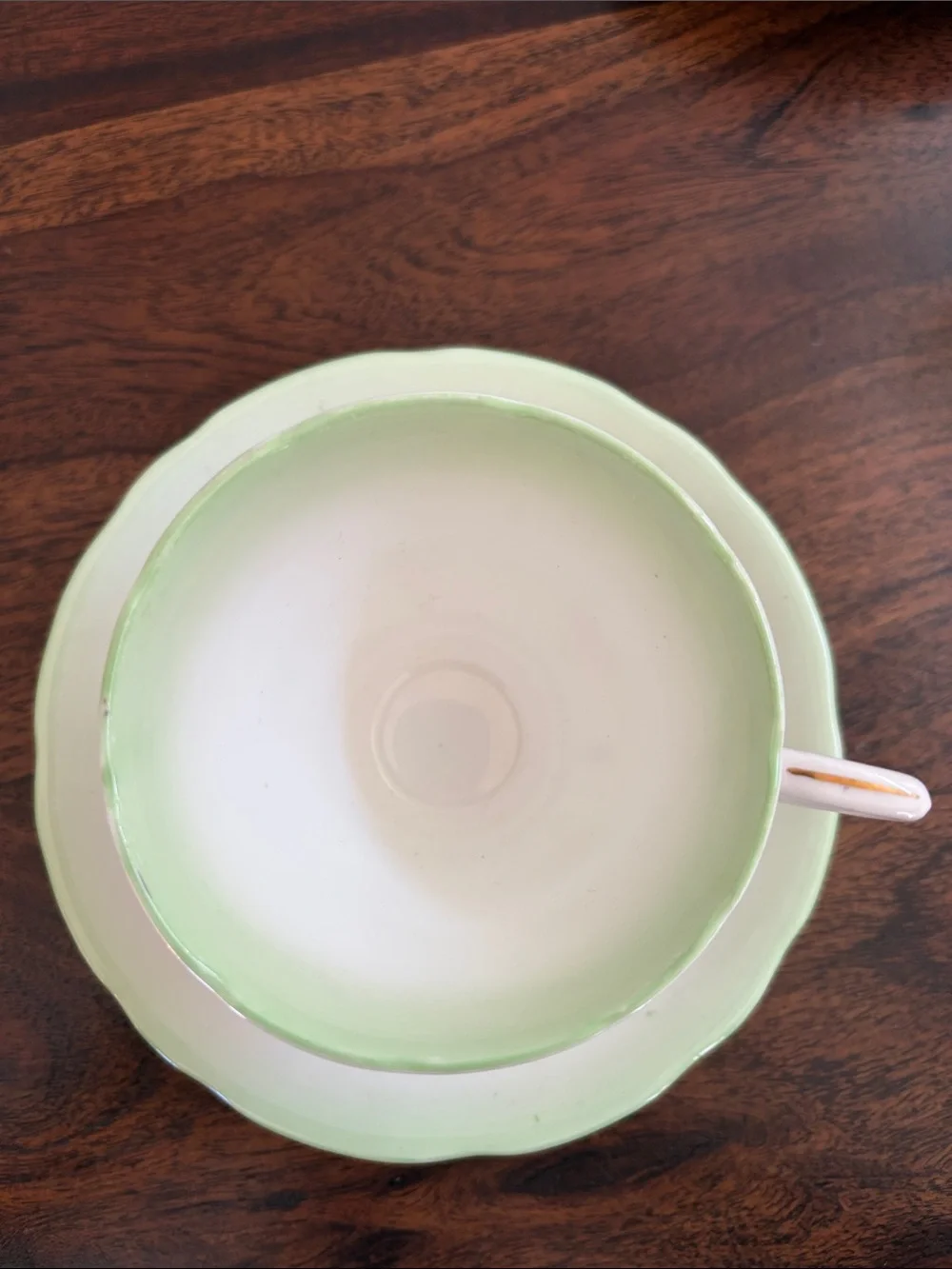 Royal Stafford Vintage Green Rim Floral Teacup and Saucer - Elegant Bone China